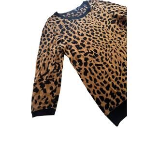 Talbots Sweater Women Medium (M) Petite Leopard Cheetah 3/4 Sleeve Top